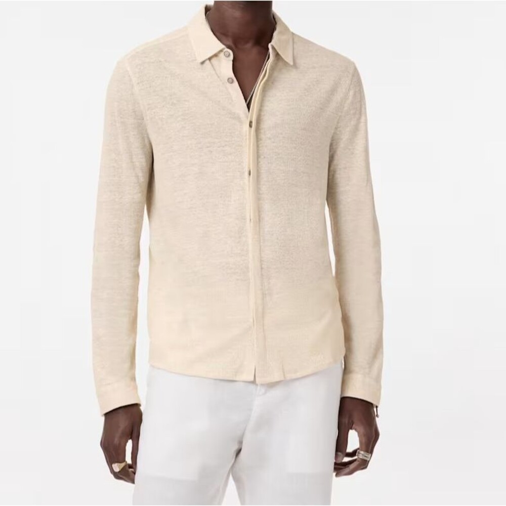 JOHN VARVATOS Shirt Mens Small Cream Button Up Textured Linen Knit CARRILHO $398